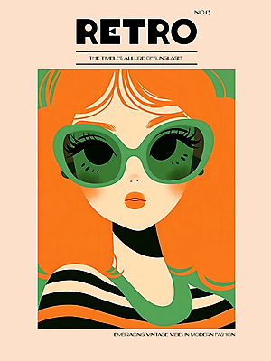 PSD 디자인 여자 패션 포스터 백그라운드 일러스트 한명 상반신 성인 그래픽 선글라스 주황색 빈티지 디지털합성 모던 그림 복고 스타일 성인여자한명만 편집소스 국내일러스트 1 안경 컬러 컨셉 사람 여자한명만 성인여자만 파일형식