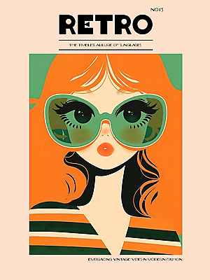 PSD 디자인 여자 패션 포스터 백그라운드 일러스트 한명 상반신 성인 그래픽 선글라스 주황색 빈티지 디지털합성 모던 그림 복고 스타일 성인여자한명만 편집소스 국내일러스트 1 안경 컬러 컨셉 사람 여자한명만 성인여자만 파일형식