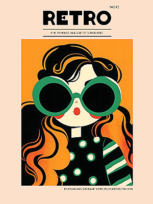 PSD 디자인 여자 패션 포스터 백그라운드 일러스트 한명 상반신 성인 그래픽 선글라스 주황색 빈티지 디지털합성 모던 그림 복고 스타일 성인여자한명만 편집소스 국내일러스트 1 안경 컬러 컨셉 사람 여자한명만 성인여자만 파일형식