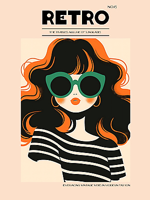 PSD 디자인 여자 패션 포스터 백그라운드 일러스트 한명 상반신 성인 그래픽 선글라스 주황색 빈티지 디지털합성 모던 그림 복고 스타일 성인여자한명만 편집소스 국내일러스트 1 안경 컬러 컨셉 사람 여자한명만 성인여자만 파일형식