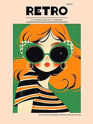 PSD 디자인 여자 패션 포스터 백그라운드 일러스트 한명 상반신 성인 그래픽 선글라스 주황색 빈티지 디지털합성 모던 그림 복고 스타일 성인여자한명만 편집소스 국내일러스트 1 안경 컬러 컨셉 사람 여자한명만 성인여자만 파일형식