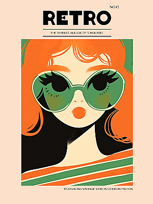 PSD 디자인 여자 패션 포스터 백그라운드 일러스트 한명 상반신 성인 그래픽 선글라스 주황색 빈티지 디지털합성 모던 그림 복고 스타일 성인여자한명만 편집소스 국내일러스트 1 안경 컬러 컨셉 사람 여자한명만 성인여자만 파일형식