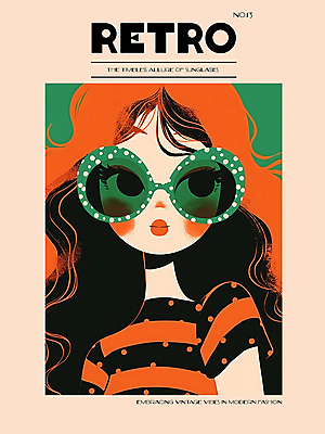 PSD 디자인 여자 패션 포스터 백그라운드 일러스트 한명 상반신 성인 그래픽 선글라스 주황색 빈티지 디지털합성 모던 그림 복고 스타일 성인여자한명만 편집소스 국내일러스트 1 안경 컬러 컨셉 사람 여자한명만 성인여자만 파일형식