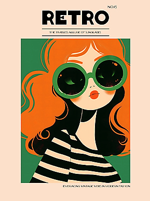 PSD 디자인 여자 패션 포스터 백그라운드 일러스트 한명 상반신 성인 그래픽 선글라스 주황색 빈티지 디지털합성 모던 그림 복고 스타일 성인여자한명만 편집소스 국내일러스트 1 안경 컬러 컨셉 사람 여자한명만 성인여자만 파일형식