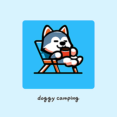 한마리 여유 커피 여행 하늘색 일러스트 휴식 아웃도어 웃음 앉기 사람없음 컵 귀여움 캠핑 마시기 강아지 시베리안허스키 힐링 캠핑의자 국내일러스트 AI파일 1 식기 감정 음료 컨셉 의자 모션 레저 표정 캠핑도구 파란색 반려동물 개 파일형식 벡터