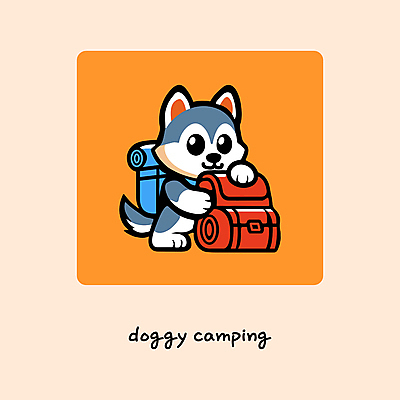 한마리 여행 가방 일러스트 아웃도어 웃음 사람없음 귀여움 주황색 캠핑 강아지 시베리안허스키 백팩 침낭 국내일러스트 AI파일 1 잡화 컬러 컨셉 레저 표정 반려동물 개 파일형식 벡터