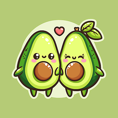 캐릭터 커플 행복 일러스트 사랑 미소 사람없음 초록색 귀여움 하트 연애 맞대기 아보카도 일러캐릭터 AI파일 모양 감정 컬러 컨셉 과일 관계 모션 표정 파일형식 벡터