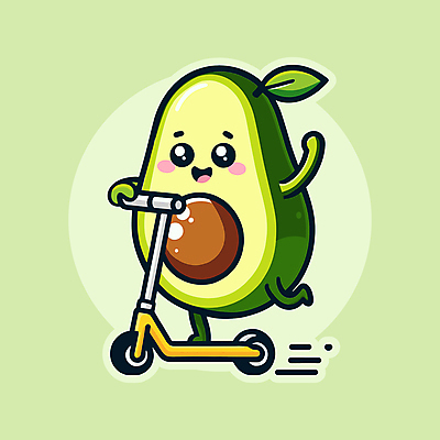 캐릭터 행복 교통수단 일러스트 미소 사람없음 초록색 귀여움 승차 활기 아보카도 퀵보드 일러캐릭터 AI파일 감정 컬러 교통 컨셉 과일 모션 표정 파일형식 벡터