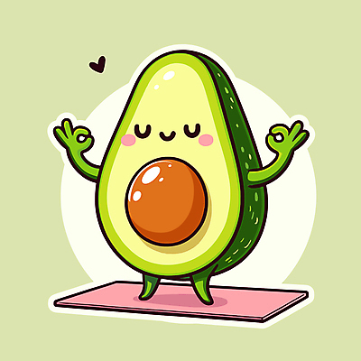 캐릭터 웰빙 행복 일러스트 요가 휴식 건강 미소 사람없음 초록색 운동 귀여움 눈감음 스트레칭 매트 편안함 명상 아보카도 일러캐릭터 AI파일 감정 컬러 컨셉 과일 모션 표정 감각 파일형식 벡터