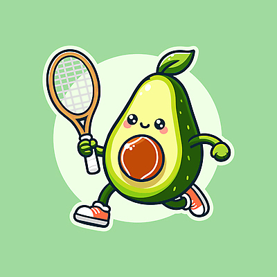 캐릭터 행복 일러스트 건강 미소 들기 사람없음 초록색 운동 귀여움 테니스 라켓 활기 아보카도 일러캐릭터 AI파일 감정 스포츠용품 컬러 컨셉 과일 모션 표정 구기 파일형식 벡터