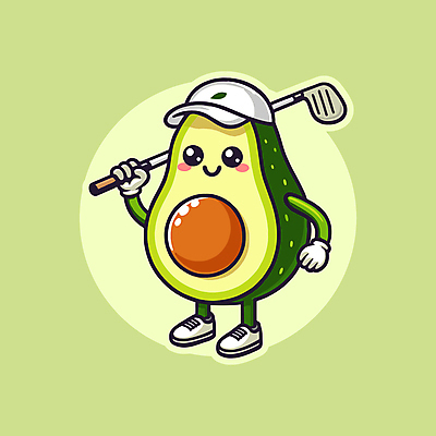 캐릭터 골프 일러스트 골프클럽 미소 들기 사람없음 초록색 운동 귀여움 골프채 활기 아보카도 캡모자 일러캐릭터 AI파일 모자_잡화 컬러 컨셉 과일 모션 골프용품 표정 건강 구기 파일형식 벡터
