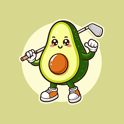 캐릭터 골프 일러스트 미소 들기 사람없음 초록색 운동 귀여움 골프채 아보카도 일러캐릭터 AI파일 컬러 컨셉 과일 모션 골프용품 표정 건강 구기 파일형식 벡터