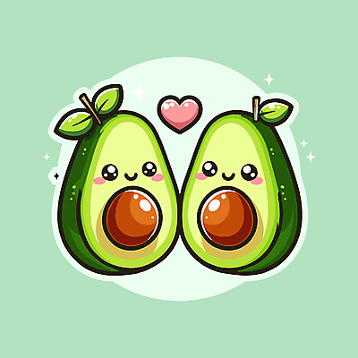 캐릭터 커플 일러스트 사랑 미소 사람없음 초록색 귀여움 하트 연애 아보카도 일러캐릭터 AI파일 모양 감정 컬러 컨셉 과일 관계 표정 파일형식 벡터