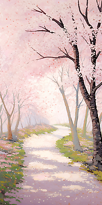 JPG 꽃잎 분홍색 백그라운드 일러스트 봄꽃 풍경 사람없음 봄풍경 봄 산책로 벚꽃 벚나무 꽃길 국내일러스트 AI일러스트 AI콘텐츠 나무 계절 꽃 길 컬러 파일형식