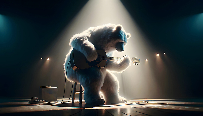 JPG 편집이미지 예술 음악 연주 곰 상상 조명 들기 앉기 사람없음 3D 공연 기타 디지털합성 스포트라이트 공연예술 상상력 창의성 편집소스 이미지편집 편집3D AI컴퓨터그래픽 AI콘텐츠 동물 포유류 모션 현악기 문화예술 이벤트 파일형식