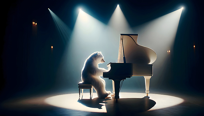 JPG 편집이미지 예술 음악 연주 곰 상상 조명 사람없음 3D 공연 피아노 디지털합성 스포트라이트 공연예술 상상력 창의성 편집소스 이미지편집 편집3D AI컴퓨터그래픽 AI콘텐츠 동물 포유류 문화예술 이벤트 건반악기 파일형식