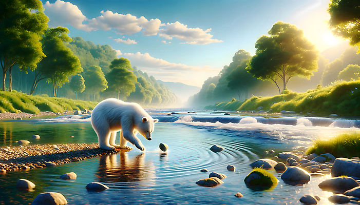 JPG 나무 편집이미지 곰 상상 사람없음 강 강가 디지털합성 사냥 상상력 편집소스 이미지편집 편집실사 AI컴퓨터그래픽 AI콘텐츠 식물 동물 포유류 CG 파일형식