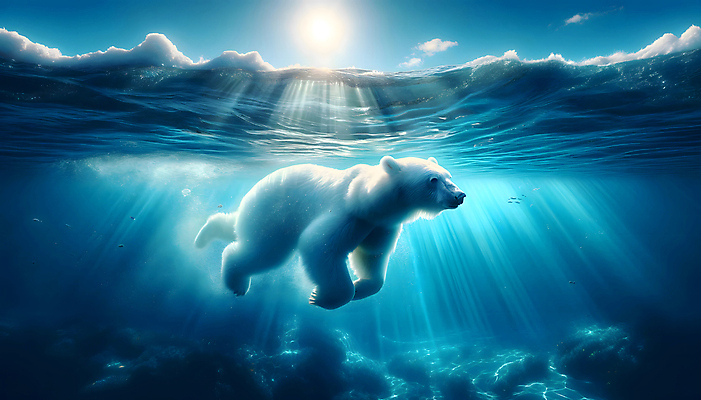 JPG 편집이미지 곰 상상 사람없음 바닷속 수영 잠수 디지털합성 상상력 편집소스 이미지편집 편집실사 AI컴퓨터그래픽 AI콘텐츠 동물 포유류 수중 수상스포츠 CG 파일형식