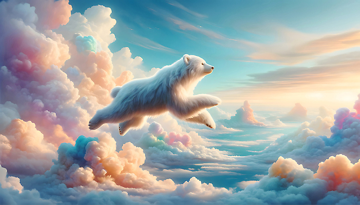 JPG 구름 편집이미지 곰 상상 하늘 사람없음 비행 떠있는 디지털합성 공중부양 상상력 편집소스 이미지편집 편집실사 AI컴퓨터그래픽 AI콘텐츠 자연요소 동물 포유류 모션 CG 파일형식