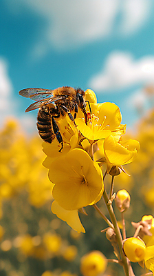 JPG 편집이미지 꽃 백그라운드 꽃밭 자연 하늘 사람없음 아웃포커스 노란색 봄 들꽃 꿀벌 벌 디지털합성 생태계 편집소스 편집실사 AI포토 AI콘텐츠 식물 계절 컬러 곤충 촬영기법 벌_곤충 CG 파일형식