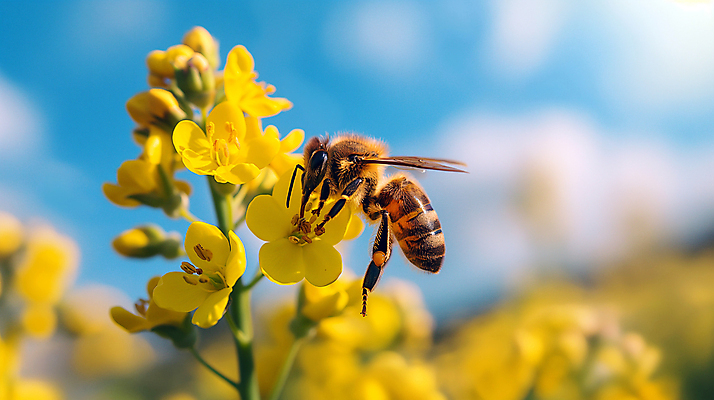 JPG 편집이미지 꽃 백그라운드 꽃밭 자연 하늘 사람없음 아웃포커스 노란색 봄 들꽃 꿀벌 벌 디지털합성 생태계 편집소스 편집실사 AI포토 AI콘텐츠 식물 계절 컬러 곤충 촬영기법 벌_곤충 CG 파일형식