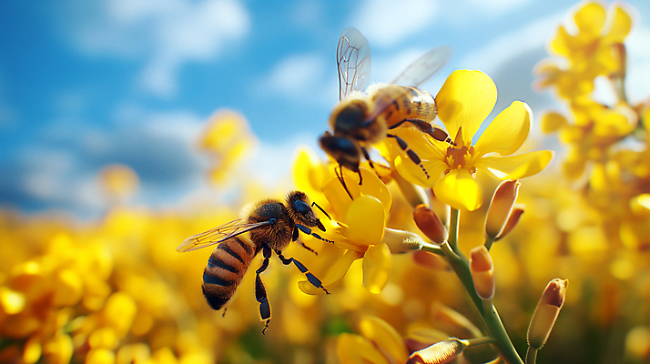 JPG 편집이미지 꽃 백그라운드 꽃밭 자연 하늘 사람없음 아웃포커스 노란색 봄 들꽃 꿀벌 벌 디지털합성 생태계 편집소스 편집실사 AI포토 AI콘텐츠 식물 계절 컬러 곤충 촬영기법 벌_곤충 CG 파일형식