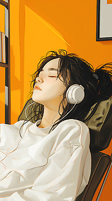 JPG 여자 백그라운드 의자 일러스트 휴식 피곤 한명 성인 눈감음 헤드셋 기댐 고요 디지털합성 감성 몽환 성인여자한명만 편집소스 번아웃증후군 국내일러스트 AI일러스트 AI콘텐츠 1 음향기기 가구 컨셉 모션 사람 헤드폰 사회이슈 여자한명만 성인여자만 파일형식