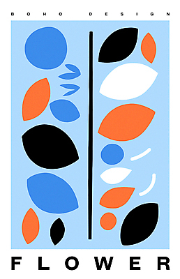 디자인 꽃 포스터 하늘색 일러스트 나뭇잎 사람없음 모던 미니멀 국내일러스트 AI파일 식물 잎 파란색 파일형식 벡터