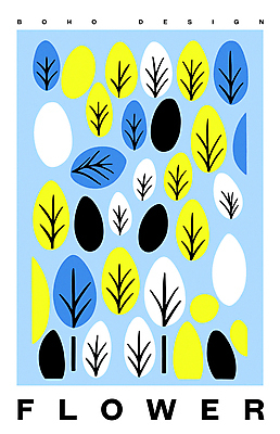 디자인 꽃 포스터 하늘색 일러스트 나뭇잎 사람없음 모던 미니멀 국내일러스트 AI파일 식물 잎 파란색 파일형식 벡터