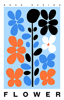 디자인 꽃 포스터 하늘색 일러스트 나뭇잎 사람없음 모던 미니멀 국내일러스트 AI파일 식물 잎 파란색 파일형식 벡터