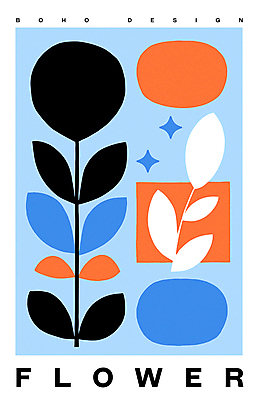 디자인 꽃 포스터 하늘색 일러스트 나뭇잎 사람없음 모던 미니멀 국내일러스트 AI파일 식물 잎 파란색 파일형식 벡터