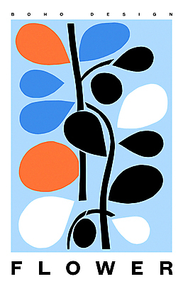 디자인 꽃 포스터 하늘색 일러스트 나뭇잎 사람없음 모던 미니멀 국내일러스트 AI파일 식물 잎 파란색 파일형식 벡터