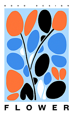 디자인 꽃 포스터 하늘색 일러스트 나뭇잎 사람없음 모던 미니멀 국내일러스트 AI파일 식물 잎 파란색 파일형식 벡터