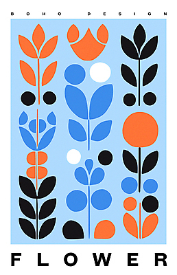 디자인 꽃 포스터 하늘색 일러스트 나뭇잎 사람없음 모던 미니멀 국내일러스트 AI파일 식물 잎 파란색 파일형식 벡터