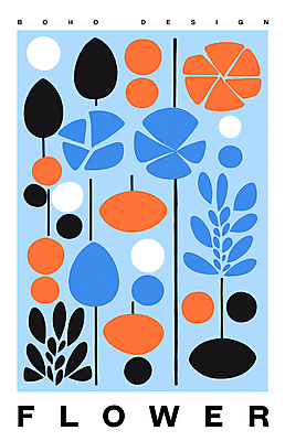 디자인 꽃 포스터 하늘색 일러스트 나뭇잎 사람없음 모던 미니멀 국내일러스트 AI파일 식물 잎 파란색 파일형식 벡터