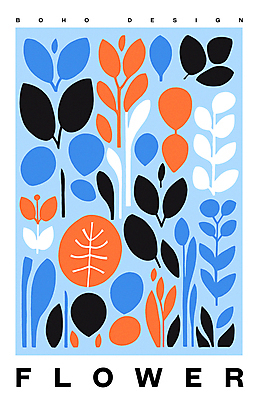 디자인 꽃 포스터 하늘색 일러스트 나뭇잎 사람없음 모던 미니멀 국내일러스트 AI파일 식물 잎 파란색 파일형식 벡터