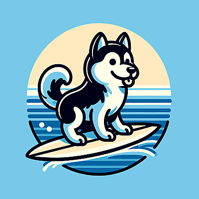캐릭터 파도 일러스트 물놀이 레저 사람없음 여름 파란색 서핑보드 서핑 개 승차 즐거움 개캐릭터 일러캐릭터 AI파일 계절 감정 바다 컬러 동물캐릭터 포유류 모션 놀이 수상스포츠 보드_스포츠 파일형식 벡터