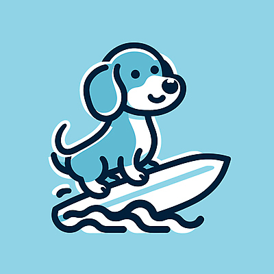 캐릭터 반려견 파도 일러스트 물놀이 레저 사람없음 여름 파란색 서핑보드 서핑 개 승차 즐거움 개캐릭터 일러캐릭터 AI파일 계절 감정 바다 컬러 동물캐릭터 포유류 모션 놀이 반려동물 수상스포츠 보드_스포츠 파일형식 벡터