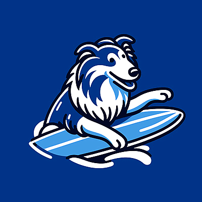 캐릭터 반려견 파도 일러스트 물놀이 레저 사람없음 여름 파란색 서핑보드 서핑 개 승차 즐거움 개캐릭터 일러캐릭터 AI파일 계절 감정 바다 컬러 동물캐릭터 포유류 모션 놀이 반려동물 수상스포츠 보드_스포츠 파일형식 벡터