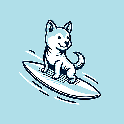 캐릭터 반려견 파도 일러스트 물놀이 레저 사람없음 여름 파란색 서핑보드 서핑 개 승차 즐거움 개캐릭터 일러캐릭터 AI파일 계절 감정 바다 컬러 동물캐릭터 포유류 모션 놀이 반려동물 수상스포츠 보드_스포츠 파일형식 벡터