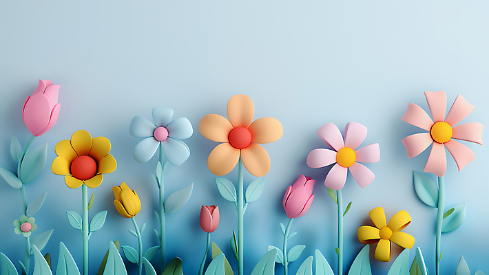JPG 편집이미지 꽃 하늘색 백그라운드 사람없음 봄 점토 클레이아트 편집실사 AI포토 AI콘텐츠 식물 계절 파란색 공예 CG 파일형식