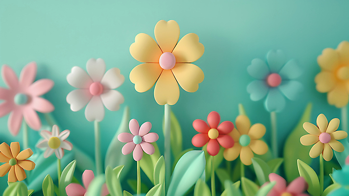 JPG 편집이미지 꽃 백그라운드 사람없음 봄 점토 클레이아트 민트색 편집실사 AI포토 AI콘텐츠 식물 계절 컬러 공예 CG 파일형식