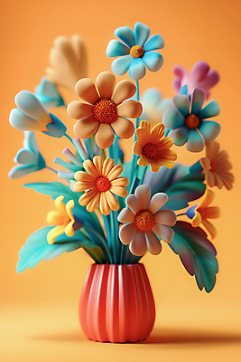 JPG 편집이미지 꽃 화분 백그라운드 사람없음 노란색 꽃병 점토 클레이아트 편집실사 AI포토 AI콘텐츠 식물 컬러 공예 CG 파일형식