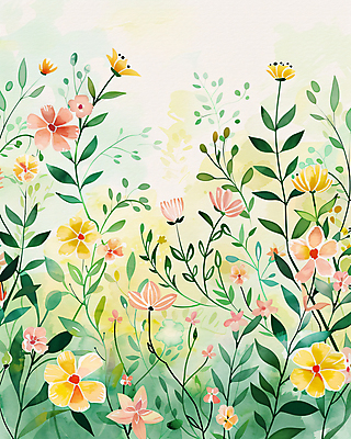 JPG 꽃 백그라운드 잎 꽃밭 일러스트 사람없음 초록색 봄 국내일러스트 AI일러스트 AI콘텐츠 식물 계절 컬러 파일형식