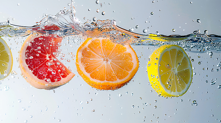 JPG 편집이미지 물결 조각 오렌지 과일 사람없음 물 물방울 레몬 자몽 슬라이스 빠짐 스플래쉬 편집소스 편집실사 AI컴퓨터그래픽 AI콘텐츠 자연요소 CG 파일형식