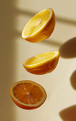 JPG 편집이미지 조각 과일 단면 그림자 사람없음 떠있는 레몬 슬라이스 편집소스 편집실사 AI컴퓨터그래픽 AI콘텐츠 모션 CG 파일형식