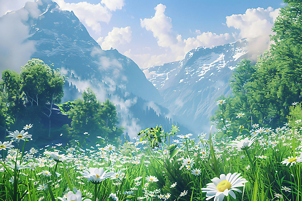 JPG 나무 구름 편집이미지 꽃 하늘 산 초원 사람없음 봄풍경 봄 경관 편집실사 자연요소 식물 계절 풍경 CG 파일형식