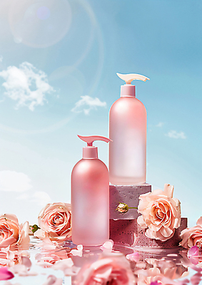 JPG 구름 편집이미지 분홍색 사람없음 파란색 뷰티 화장품 오브젝트 공병 편집실사 AI컴퓨터그래픽 AI콘텐츠 자연요소 컬러 CG 병_담는 파일형식