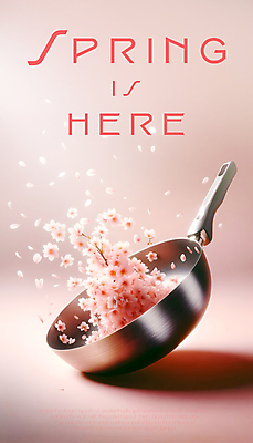 PSD 편집이미지 꽃잎 분홍색 백그라운드 봄꽃 사람없음 봄 벚꽃 프라이팬 디지털합성 편집소스 흩날리기 이미지편집 계절 꽃 컬러 모션 주방용품 파일형식