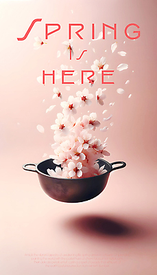 PSD 편집이미지 꽃잎 분홍색 백그라운드 봄꽃 사람없음 봄 벚꽃 프라이팬 디지털합성 편집소스 흩날리기 이미지편집 계절 꽃 컬러 모션 주방용품 파일형식